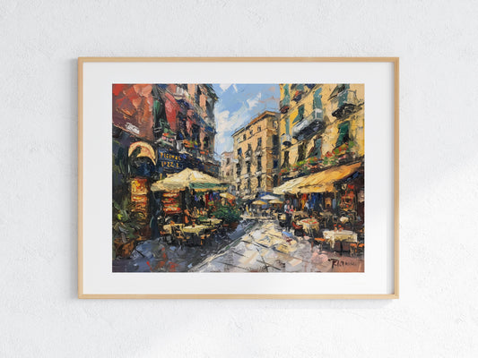 Neapolitan Impulse- vibrant, pizzeria, Alessia Moretti, Impressionism, street scene