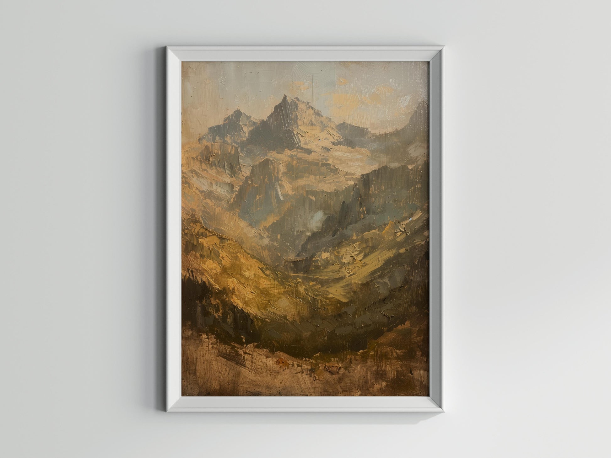 Scandinavian Mountain Majesty- Sweden, Landscape Painting, Golden Accents, Interplay of Light, Earthy Tones