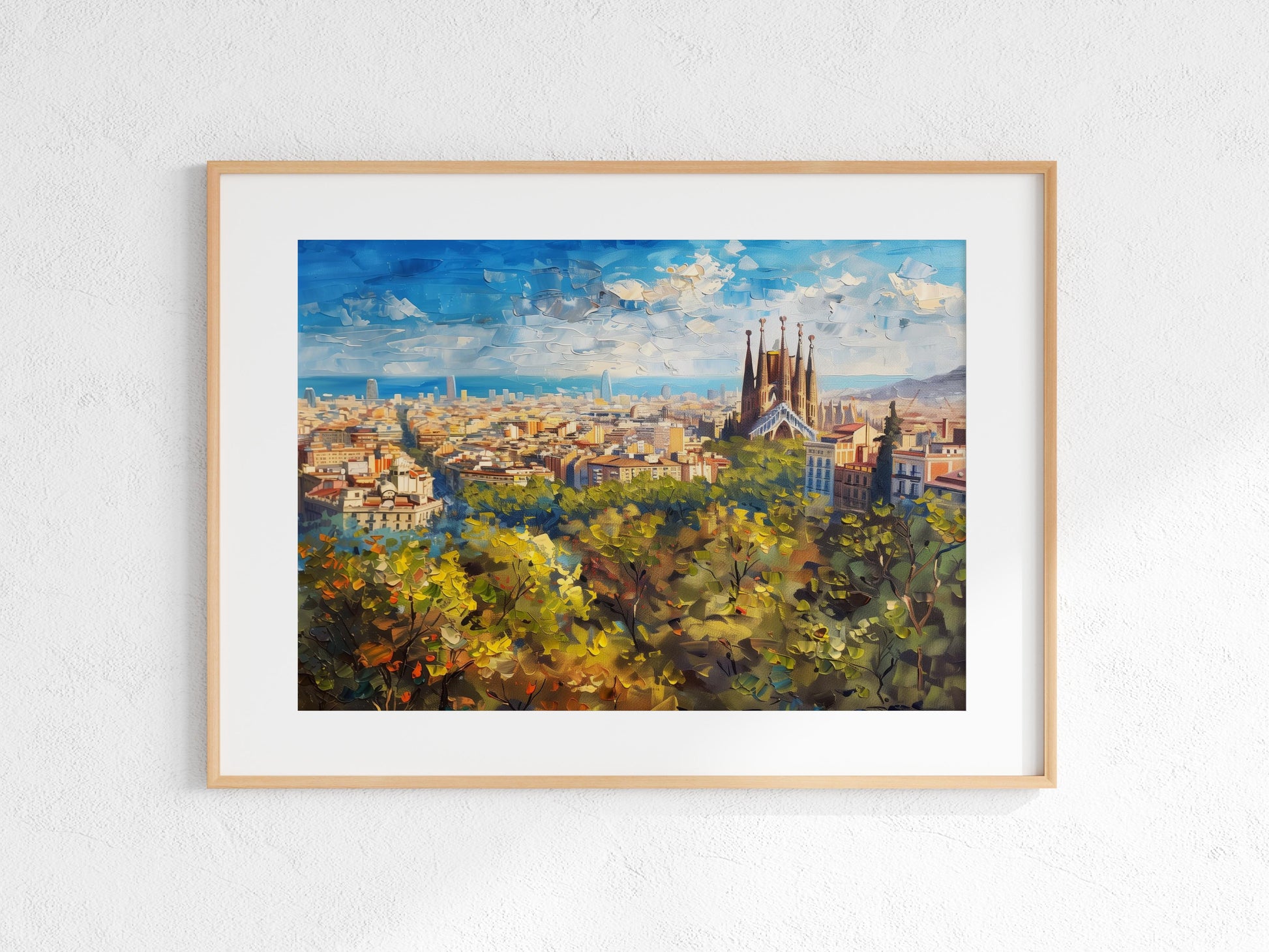 Barcelona's Sea of Lights- Cityscape, Brushwork, Elegance, Nostalgia, Realism