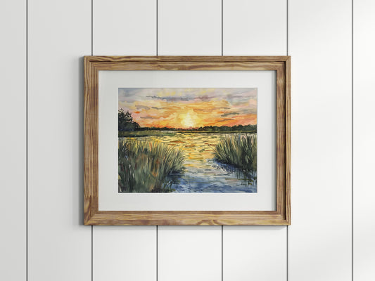 Sunset in Marshland- Sky, Modern Art Forms, Art Print, Interior Decoration, Dynamic Clouds